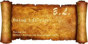 Balog Lőrinc névjegykártya